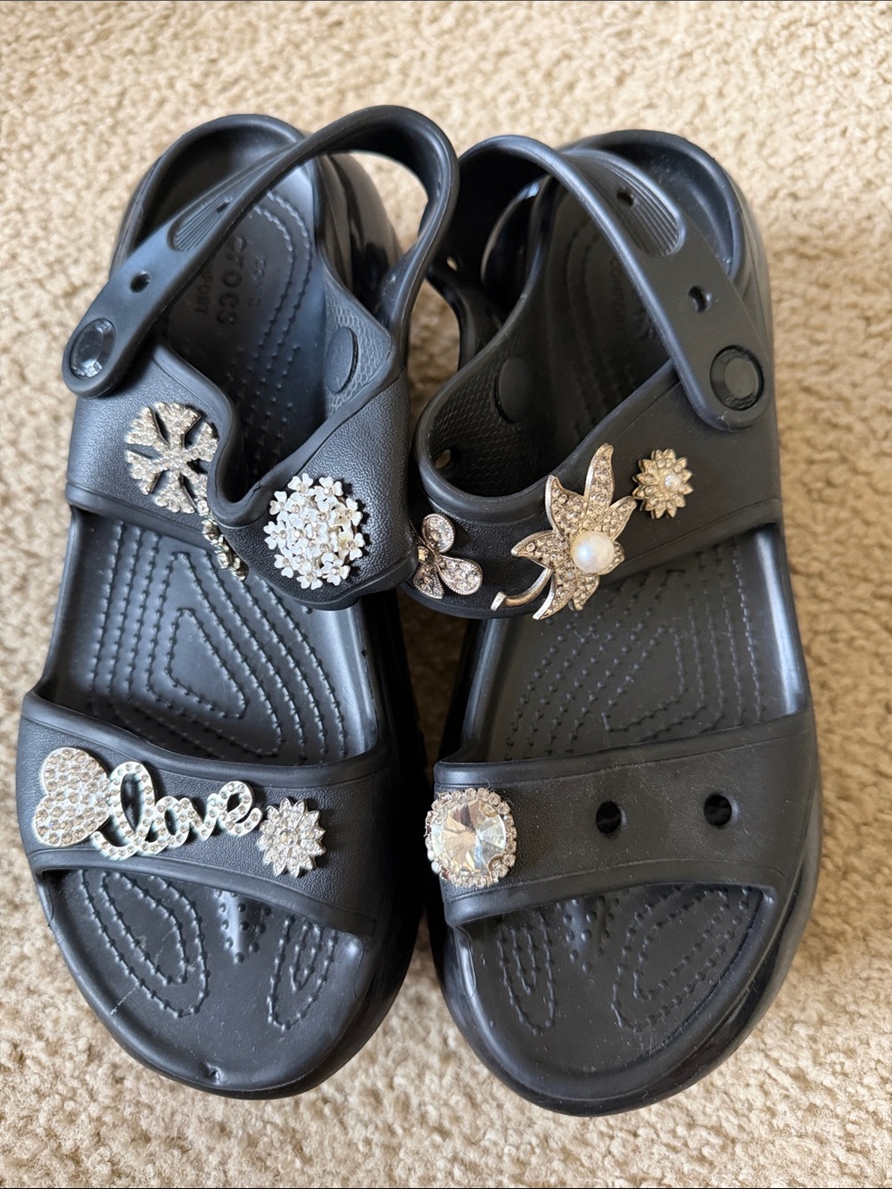 CROCS Mega Crush Black Platform Clog Sandals with Chunky Tread Jibbitz Included